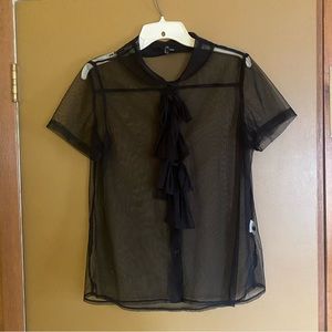 Sister Jane sheer black button up blouse size L